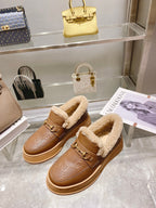 GG Snow Boots Brown Calfskin Wool 576240