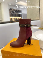 LV 26s Silhouette Ankle Boot 10cm Burgundy Cowhide Suede & Monogram Canvas 574029