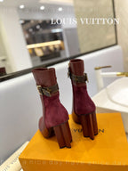 LV 26s Silhouette Ankle Boot 10cm Burgundy Cowhide Suede & Monogram Canvas 574029