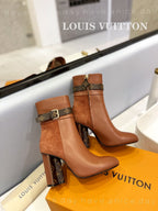 LV 26s Silhouette Ankle Boot 10cm Brown Cowhide Suede & Monogram Canvas 574030