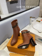 LV 26s Silhouette Ankle Boot 10cm Brown Cowhide Suede & Monogram Canvas 574030