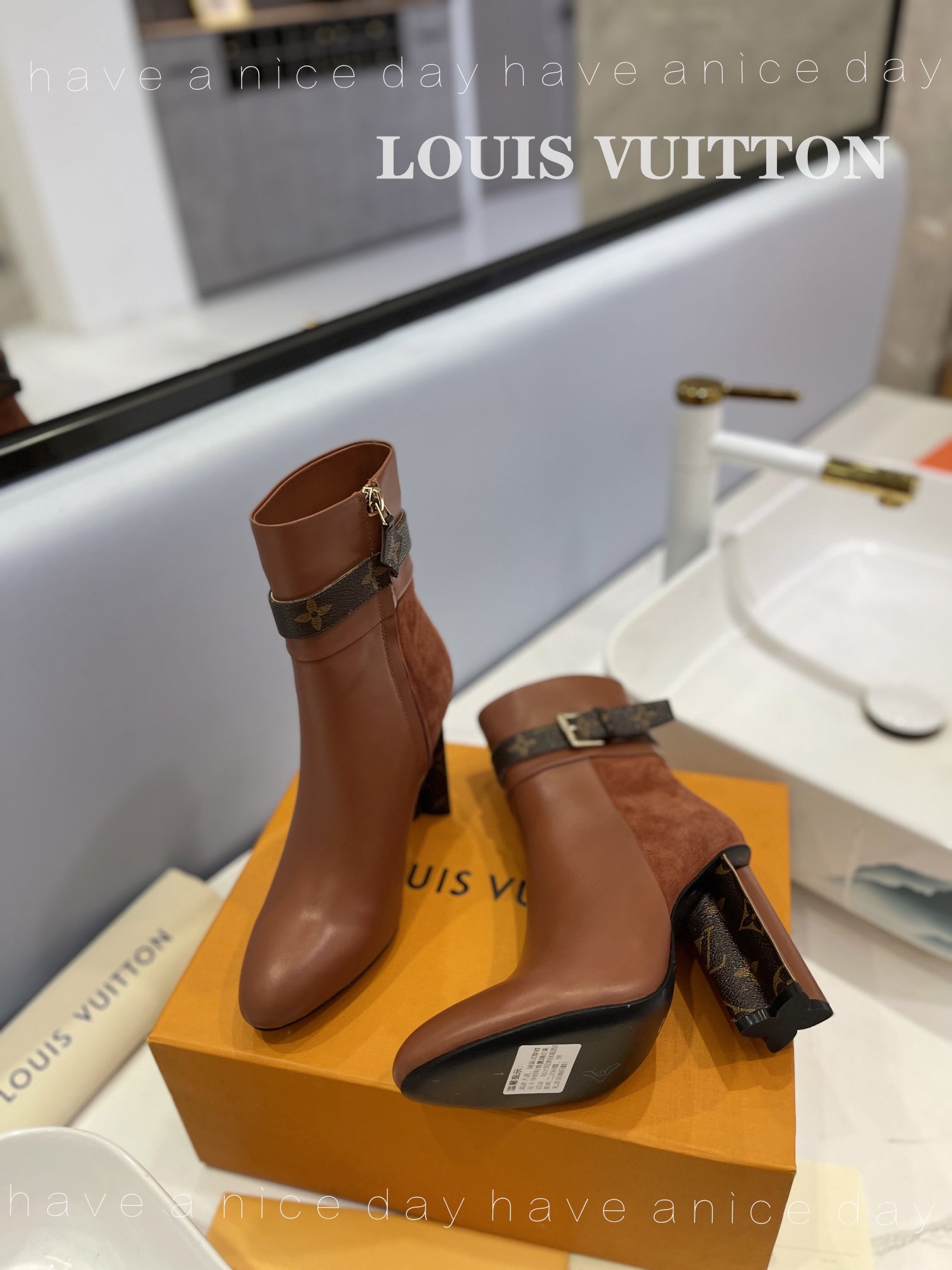 LV 26s Silhouette Ankle Boot 10cm Brown Cowhide Suede & Monogram Canvas 574030