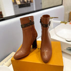 LV 26s Silhouette Ankle Boot 10cm Brown Cowhide Suede & Monogram Canvas 574030