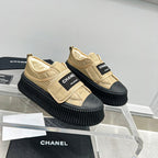 CC Low Sneaker Thick-Soled Beige Rain Velvet Fabric