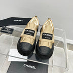 CC Low Sneaker Thick-Soled Beige Rain Velvet Fabric
