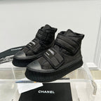 CC High Top Sneaker Thick-Soled Black Rain Velvet Fabric