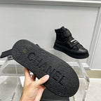 CC High Top Sneaker Thick-Soled Black Rain Velvet Fabric