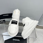 CC High Top Sneaker Thick-Soled White Rain Velvet Fabric