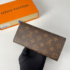 LV M60696 Emilie Wallet Brown Plum-red Monogram Canvas 221663