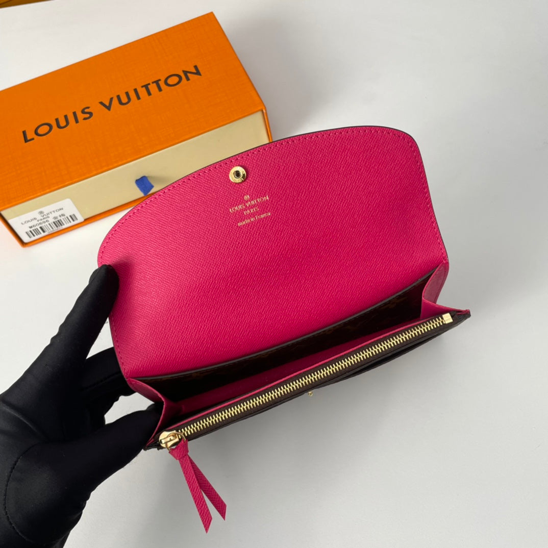 LV M60696 Emilie Wallet Brown Purple-red Monogram Canvas 221662