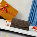 LV M60696 Emilie Wallet Brown Purple-red Monogram Canvas 221662