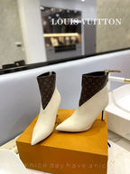 LV Cherie Ankle Boots 9cm Cream Calfskin Monogram Canvas