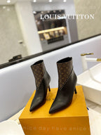 LV Cherie Ankle Boots 9cm Black Calfskin Monogram Canvas