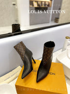 LV Cherie Ankle Boots 9cm Black Calfskin Monogram Canvas