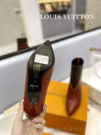 LV Cherie Ankle Boots 9cm Brown Calfskin Monogram Canvas