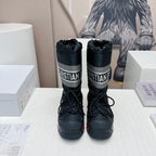 CD Platform Snow Boots Black Red Cowhide Nylon Fabric 539651