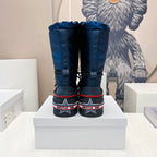 CD Platform Snow Boots Dark Blue Cowhide Nylon Fabric 539653
