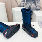 CD Platform Snow Boots Dark Blue Cowhide Nylon Fabric 539653