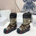 CD Platform Snow Boots Black Beige Cowhide Nylon Fabric 539655