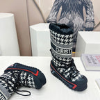 CD Platform Snow Boots Black White Cowhide Nylon Fabric 539656