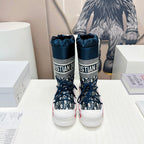 CD Platform Snow Boots Navy Blue White Cowhide Nylon 539657