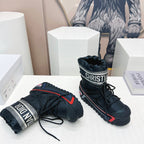 CD Snow Ankle Boots Black Red Cowhide Nylon Fabric 539658