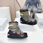 CD Snow Ankle Boots Black Beige Cowhide Nylon Fabric 539662