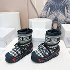 CD Snow Ankle Boots Black White Cowhide Nylon Fabric 539663
