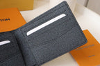 LV Logo Slender Wallet Black Blue Monogram Canvas 182771