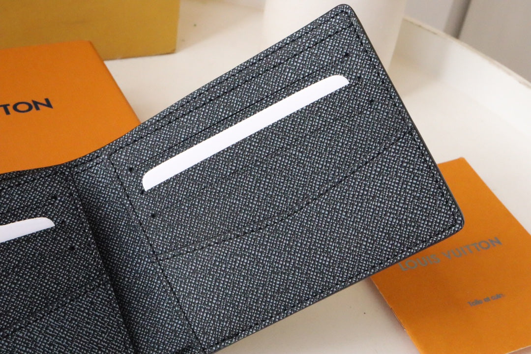 LV Logo Slender Wallet Black Blue Monogram Canvas 182771