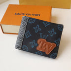 LV Logo Slender Wallet Black Blue Monogram Canvas 182771