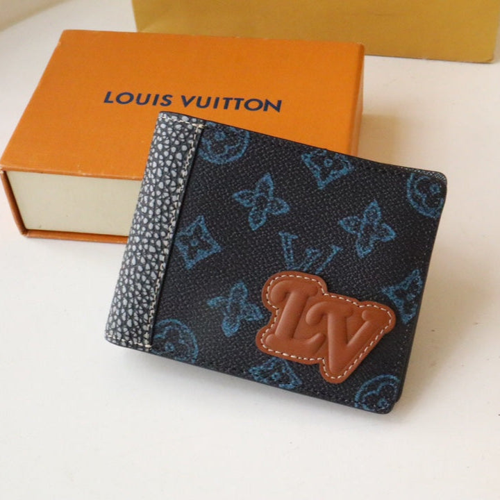 LV Logo Slender Wallet Black Blue Monogram Canvas 182771