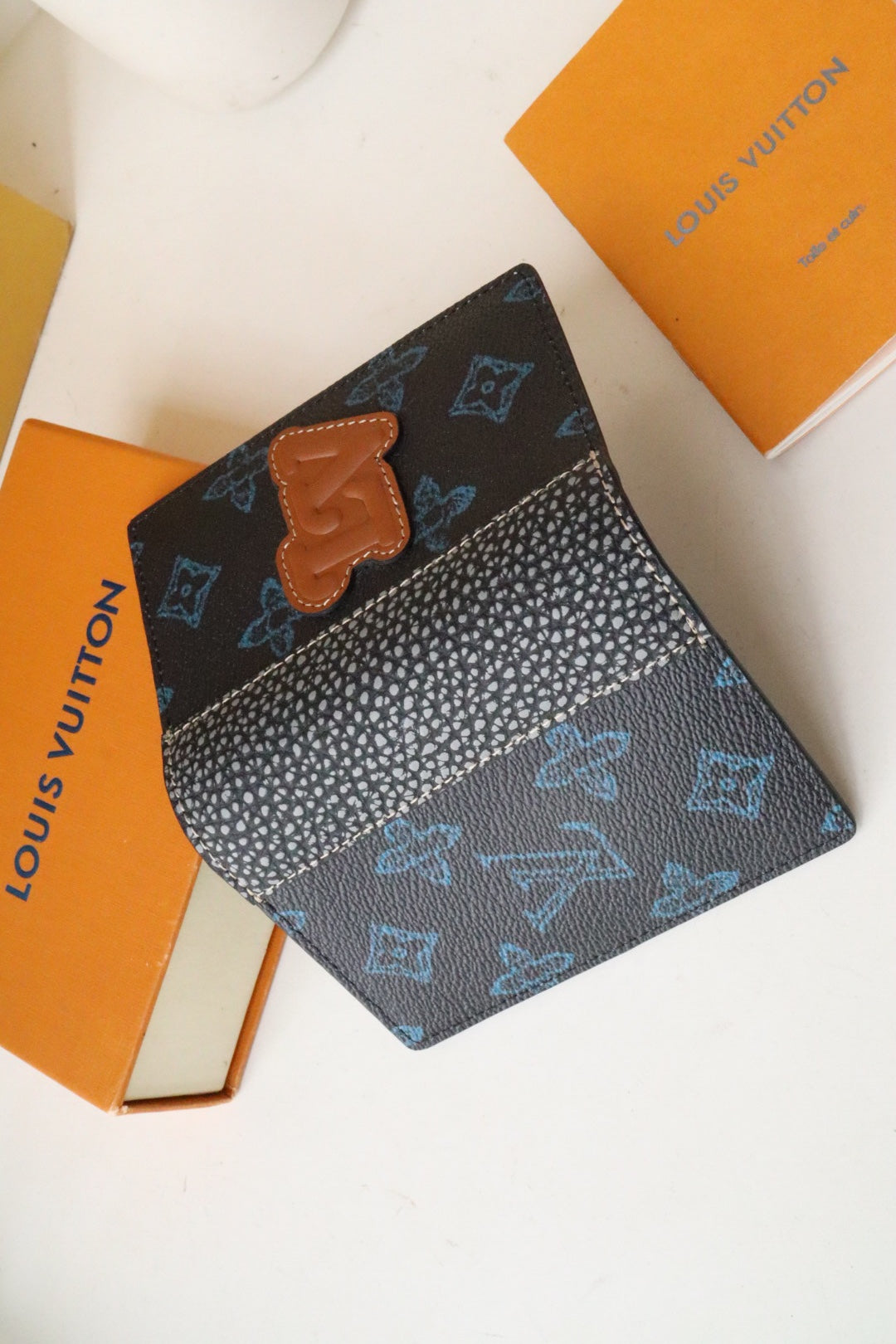 LV Logo Pocket Organiser Black Blue Monogram Canvas 182772
