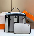 Herbag 31 Toile White Black Canvas Black Cowhide Leather
