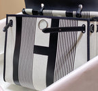 Herbag 31 Toile White Black Canvas Black Cowhide Leather