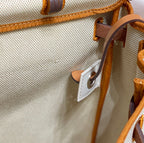 HM Pegase Pop Herbag Zip 31 White Blue Canvas Black Cowhide Leather