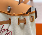 HM Pegase Pop Herbag Zip 31 White Brown Canvas Black Cowhide Leather