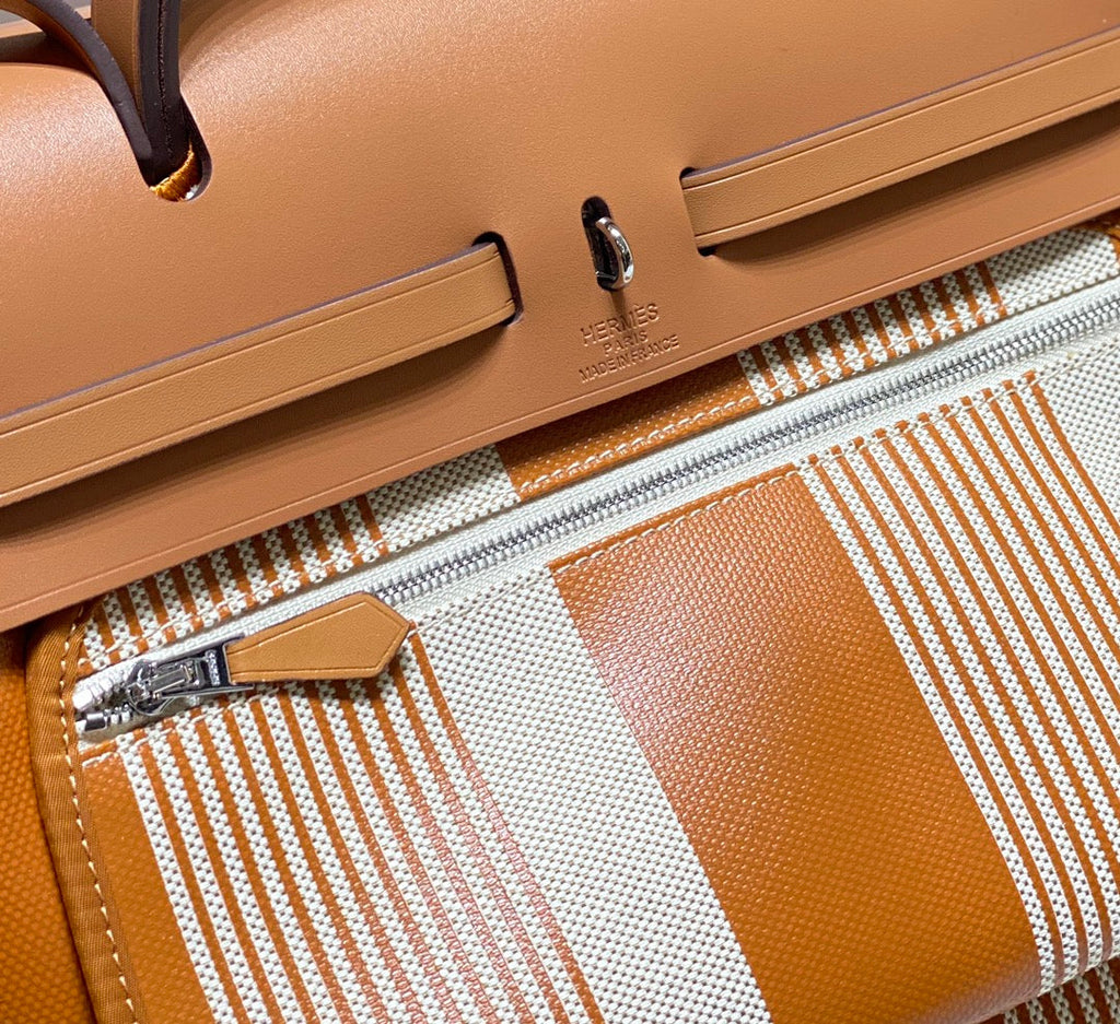 Herbag 31 Toile White Gold Canvas Gold Cowhide Leather
