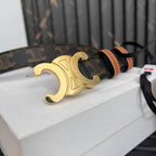 CL TRIOMPHE 25 MM BELT IN MONOGRAM BROWN CALFSKIN GOLD HARDWARE