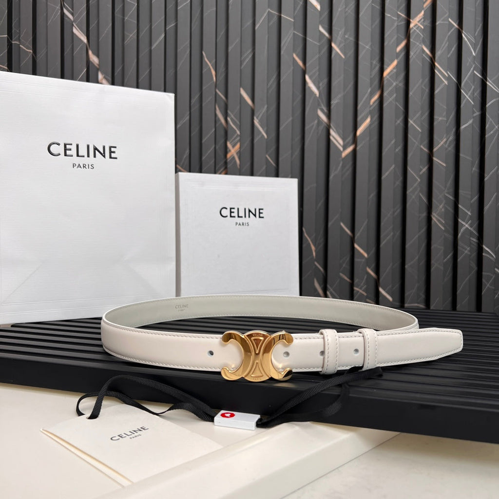 CEL 25mm Medium Triomphe Belt in Taurillon White Leather 176288