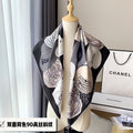 CC Square Scarf 90 CM In White Black Mix Grey Light Beige Silk 288698
