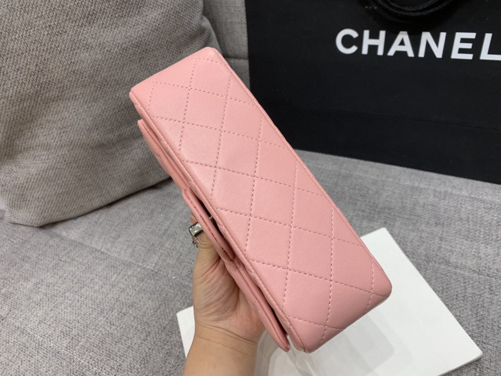 flap bag mini 20cm pink lambskin silver hardware