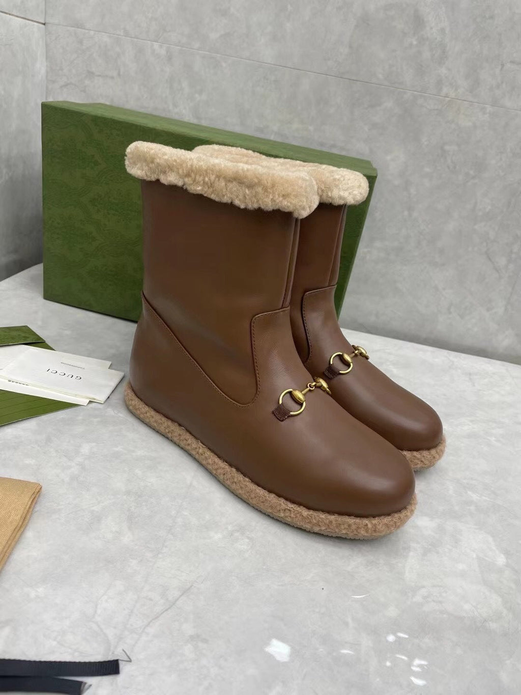 Gucci 2025 Boot Brown Beige Sheepskin Wool 564790