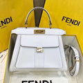 FENDI PEEKABOO 33 BAG IN WHITE CALFSKIN WITH STRAP GOLD HARDWARE