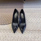 OPYUM SILVER HEEL PUMPS IN BLACK GLOSSY CALFSKIN