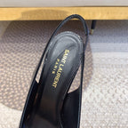 OPYUM GOLD HEEL SLINGBACK PUMPS IN BLACK GLOSSY CALFSKIN