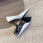 OPYUM BLACK HEEL PUMPS IN WHITE SMOOTH LAMBSKIN