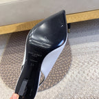 OPYUM BLACK HEEL SLINGBACK PUMPS IN WHITE SMOOTH LAMBSKIN