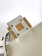 Fend Baguette White Canvas Bag 27 with FF Embroidery Ghw