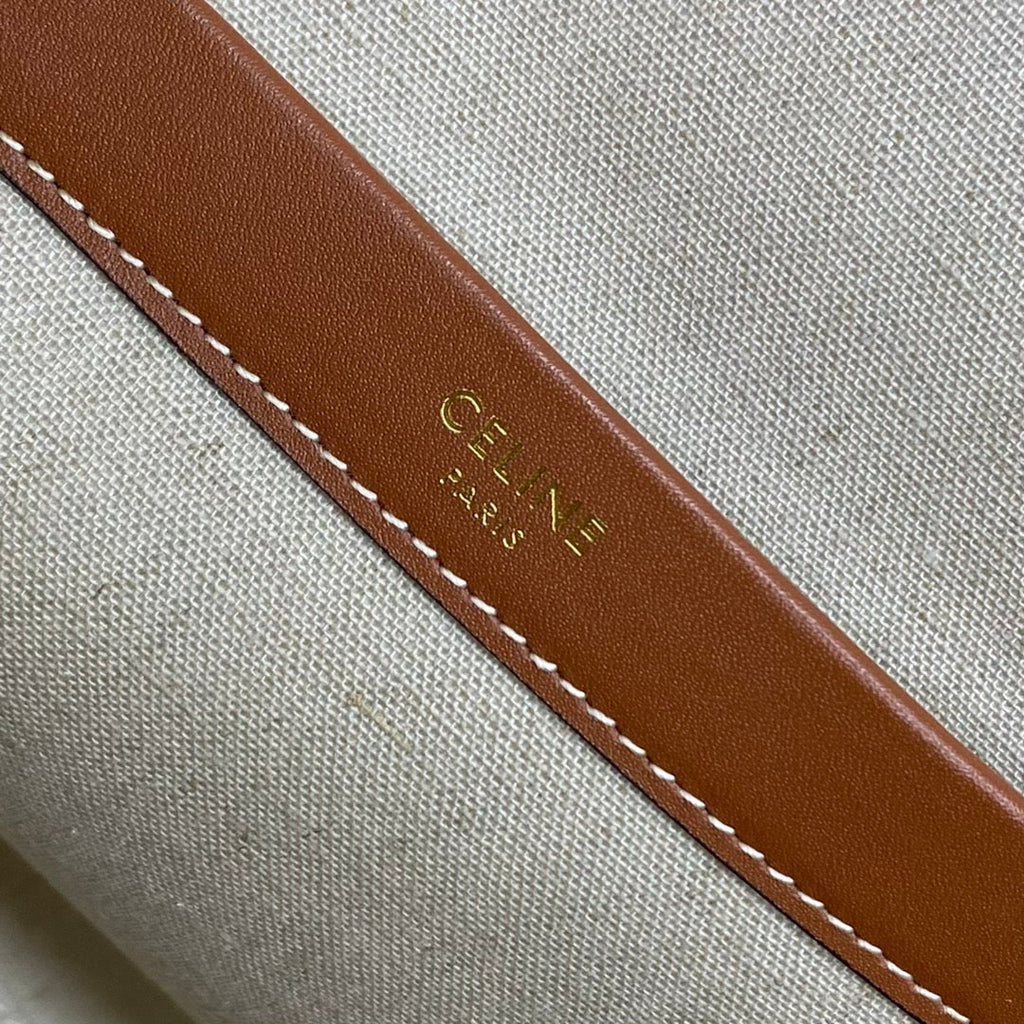 Celine Drawstring Cabas Bag Beige Brown Calfskin Textile